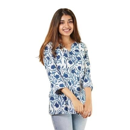 Indian Women's Tunics Tops Cotton Hand Block Printed Short Kurti Kurta Shirt Top for Women